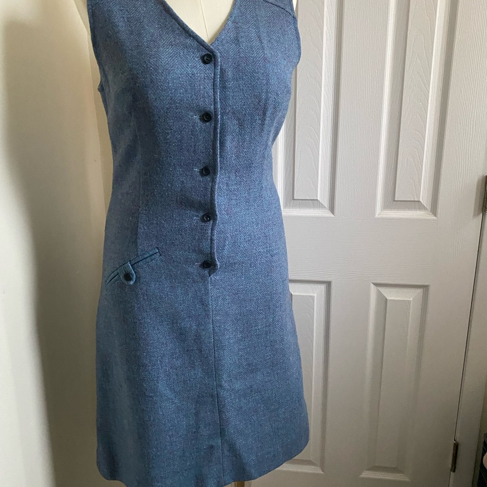 Vintage Pendleton Blue V-Neck Dress, tag Sz 16 fits Sz 12 ... great condition